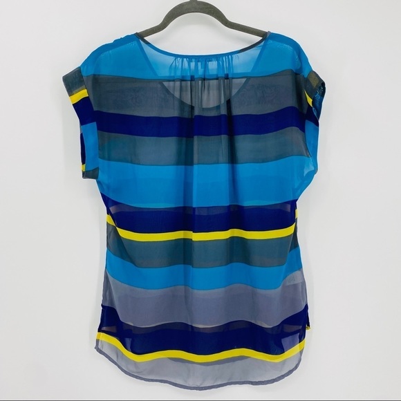 Daniel Rainn Sheer Striped Blue Scoop Neck Top S - Picture 2 of 16
